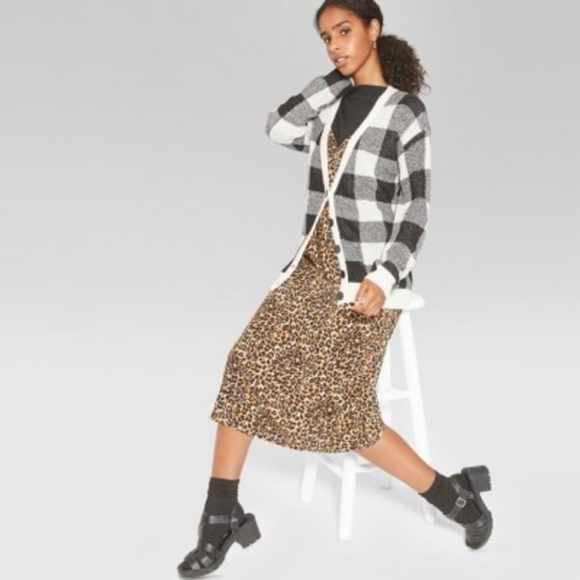 White Fable Buffalo Plaid Cardigan 